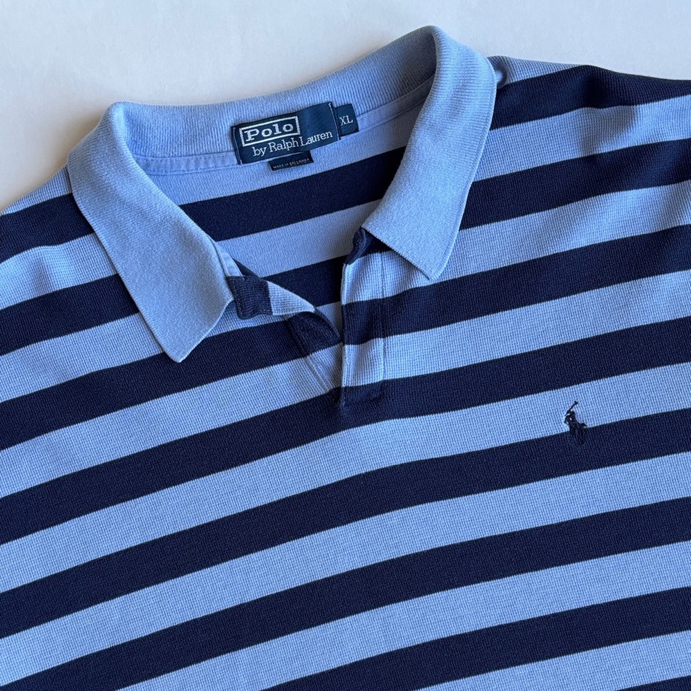 Vintage Polo Ralph Lauren‎ Blue Striped Cotton Short Sleeve Sweater Men’s XL